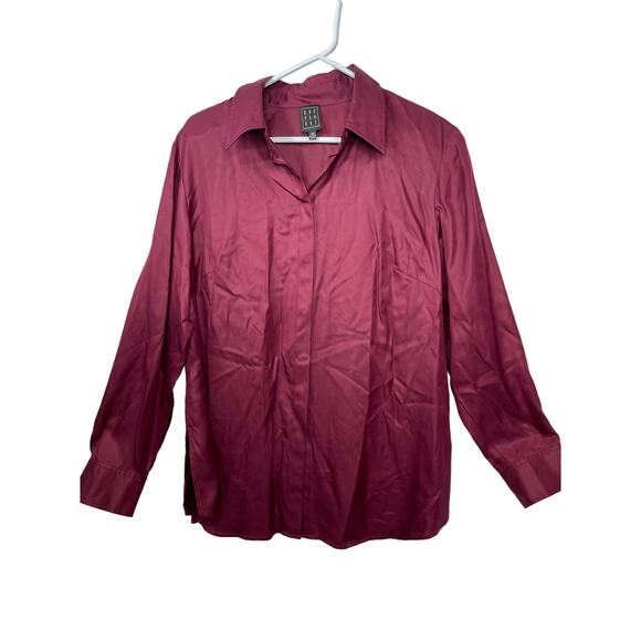 Due Per Due blouse button down up women's 14 w 14w SILK 100% purple red - Picture 1 of 16